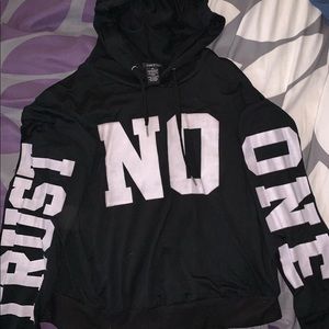 trust no one crop top hoodie